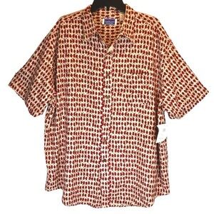 Men’s North Crest 100% Silk Casual‎ Button Down Short Sleeve Shirt, Size XL NEW